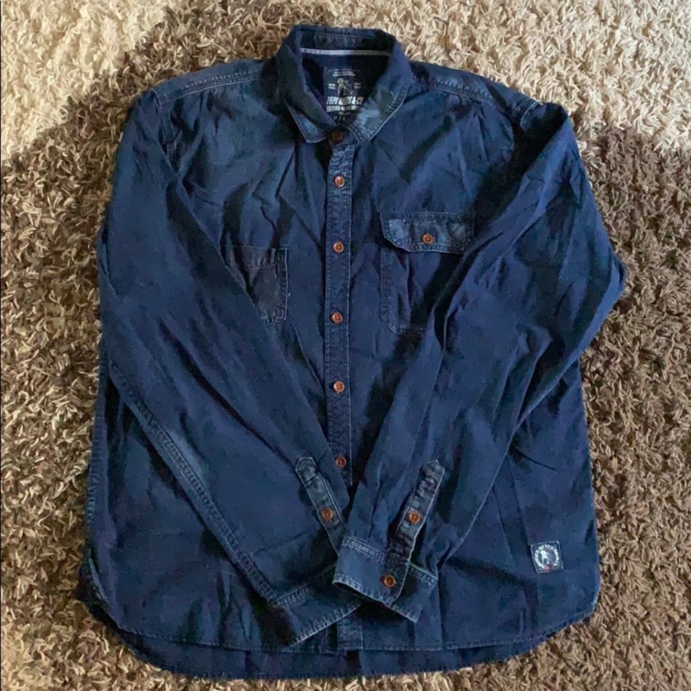 PRPS Men’s Navy Blue Casual Button-Down Shirt